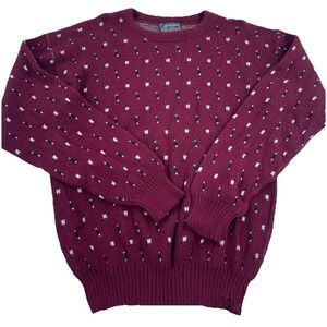Vintage Grandpa Sweater Men Medium Maroon Heavy Knit Birdseye USA 80s 90s Adult